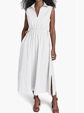 Calvin Klein White Sleeveless V-Neck Drawstring Midi Dress